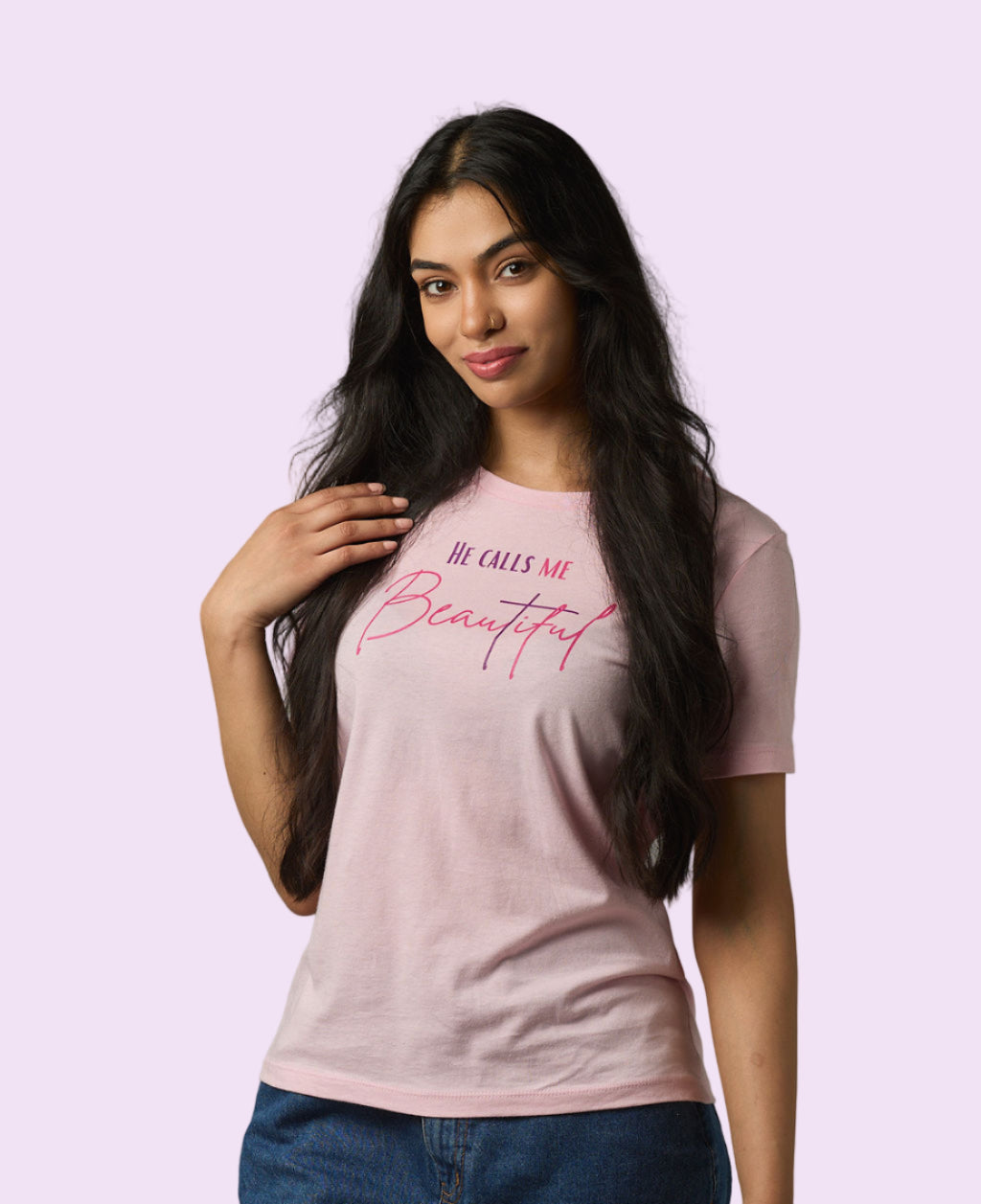 HE CALLS ME Beautiful Pink/ —Faith-Inspired Cross Design in Purple & Fuchsia