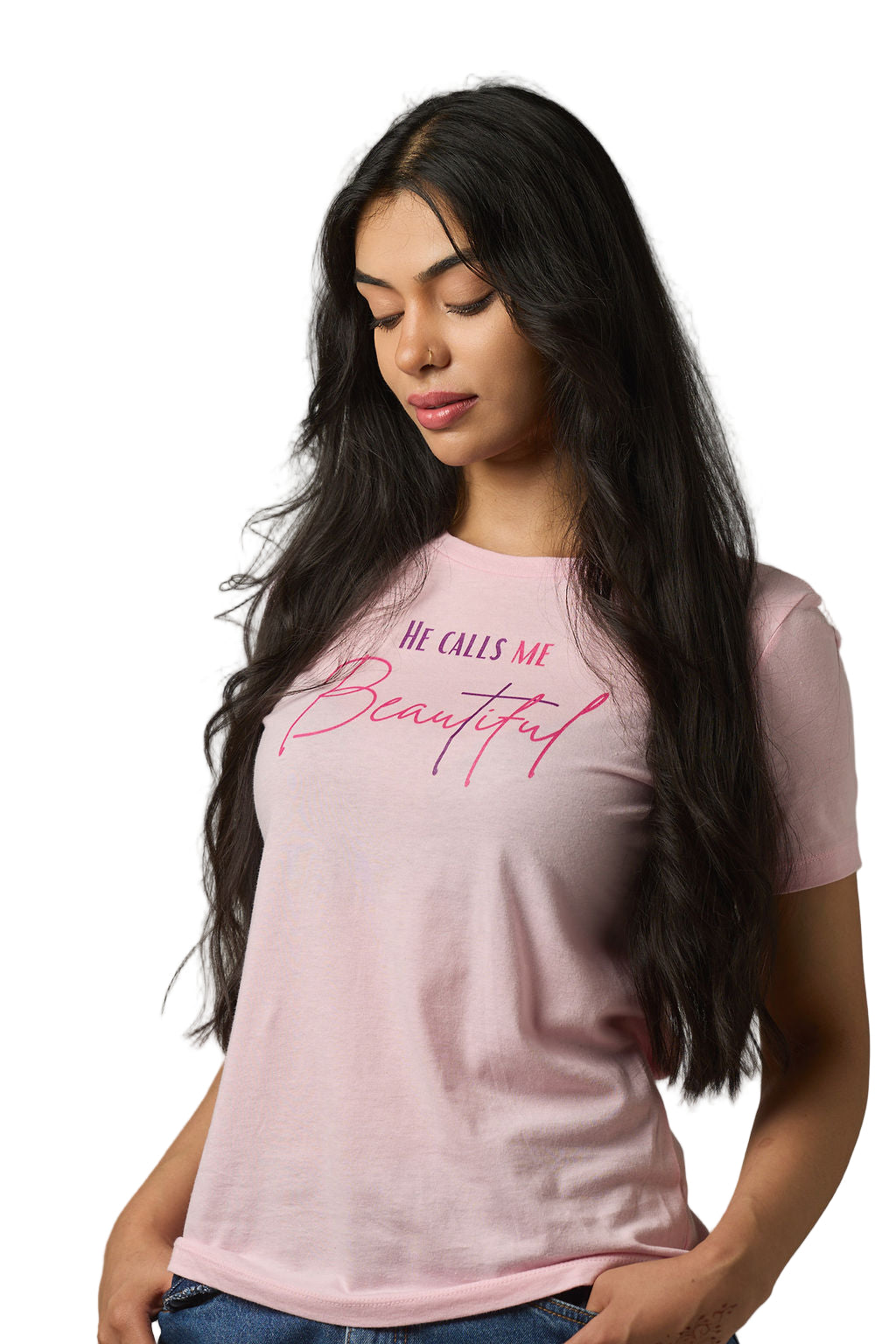 HE CALLS ME Beautiful Pink/ —Faith-Inspired Cross Design in Purple & Fuchsia