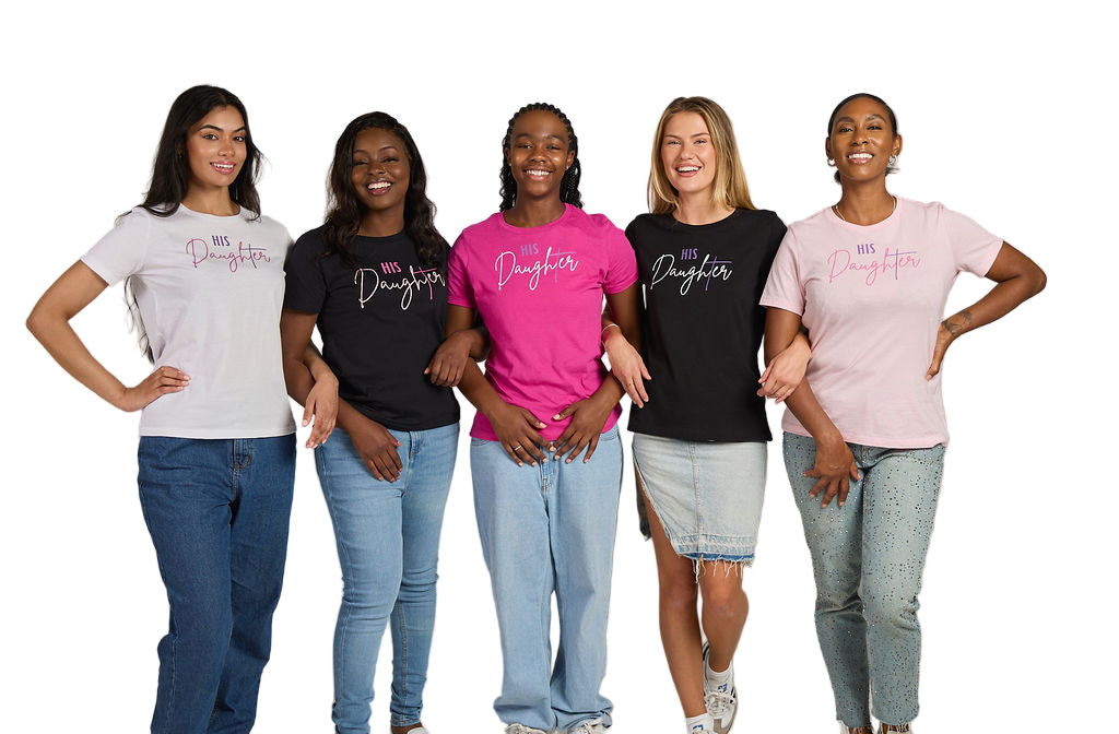 HIS Daughter – Women’s Christian T-Shirt (White/ Purple & Bright Pink)