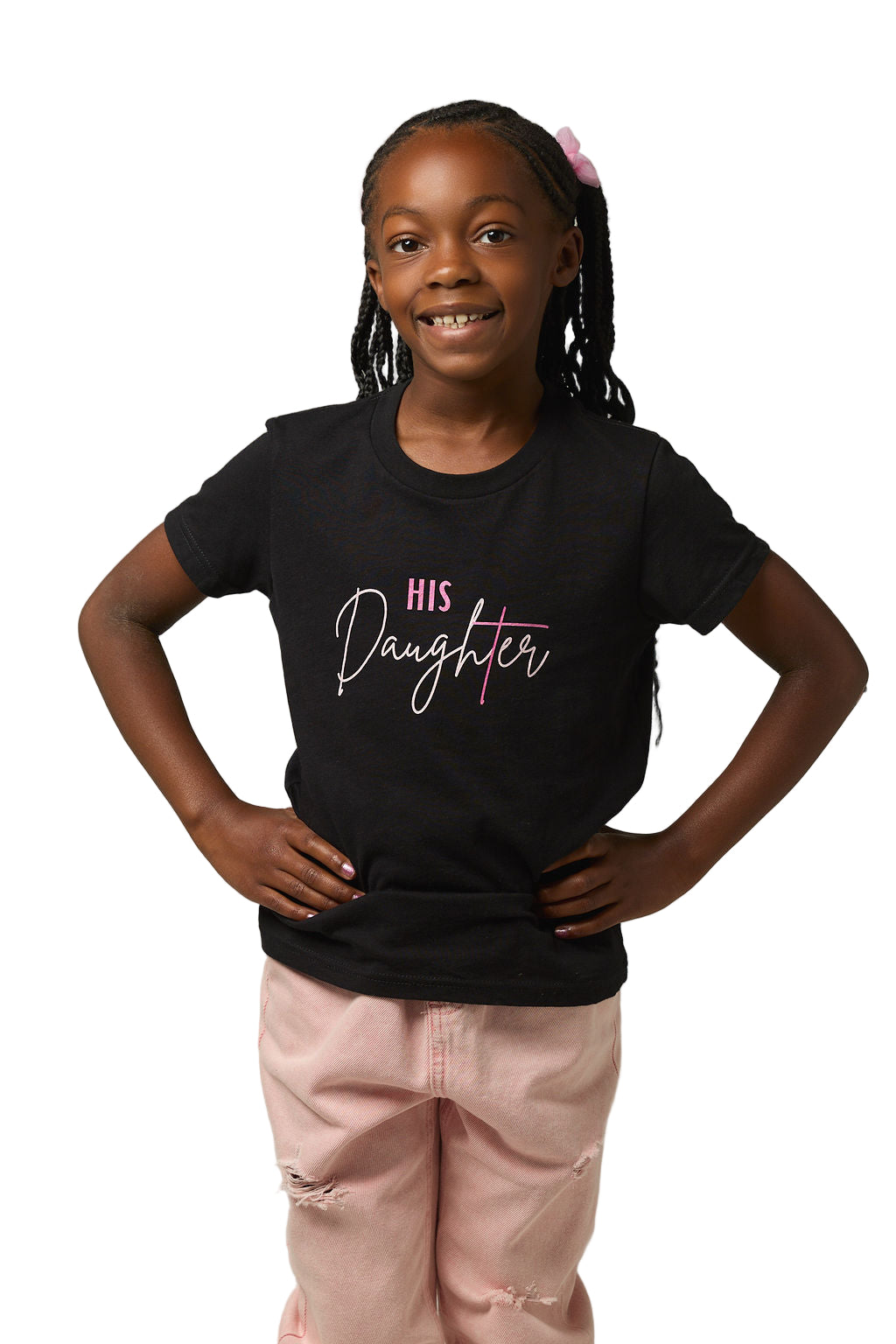 HIS Daughter – Youth Christian T-Shirt (Black / Light Pink & Fuchsia)