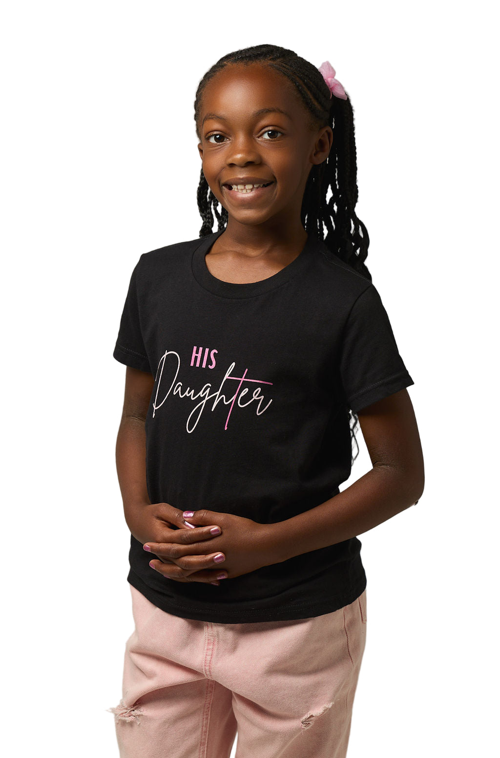 HIS Daughter – Youth Christian T-Shirt (Black / Light Pink & Fuchsia)