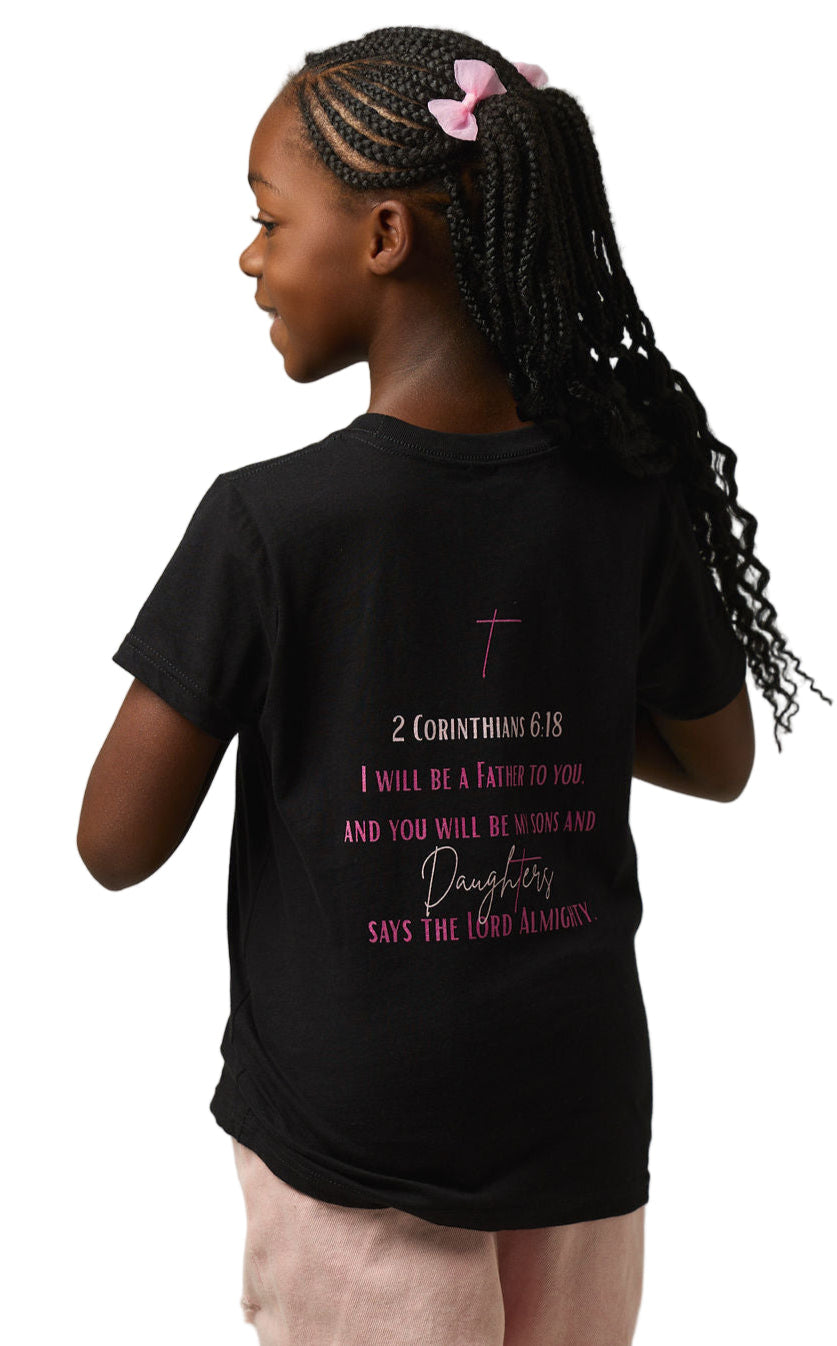 HIS Daughter – Youth Christian T-Shirt (Black / Light Pink & Fuchsia)