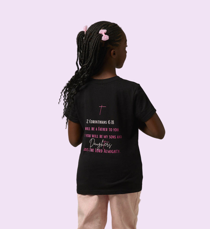 HIS Daughter – Youth Christian T-Shirt (Black / Light Pink & Fuchsia)