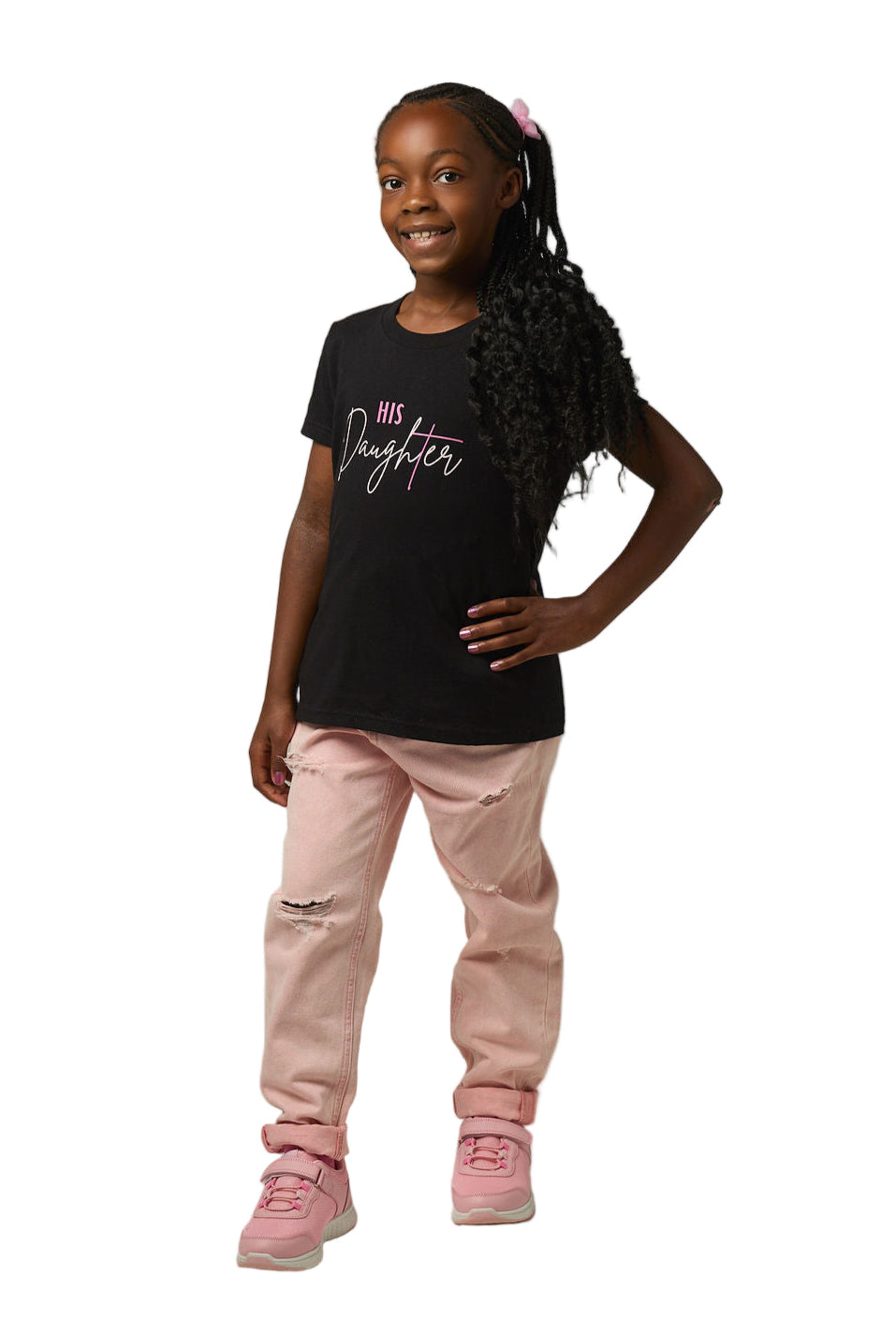 HIS Daughter – Youth Christian T-Shirt (Black / Light Pink & Fuchsia)