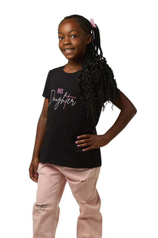HIS Daughter – Youth Christian T-Shirt (Black / Light Pink & Fuchsia)