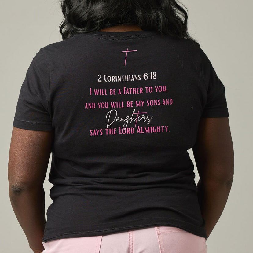 HIS Daughter – Women’s Christian T-Shirt (Black / Light Pink & Fuchsia)